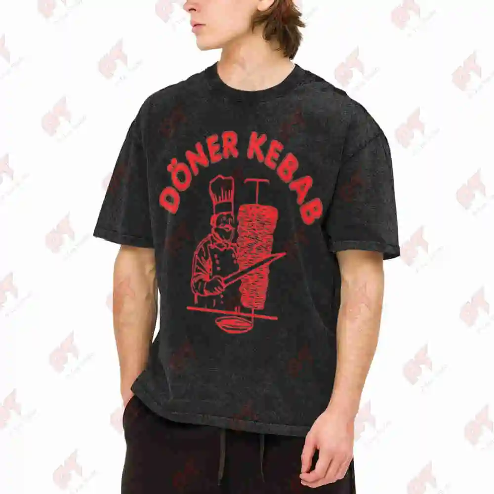 Doner Kebab Gyro Wrap Fast Food Vintage Washed Tee Pure Cotton T-Shirt