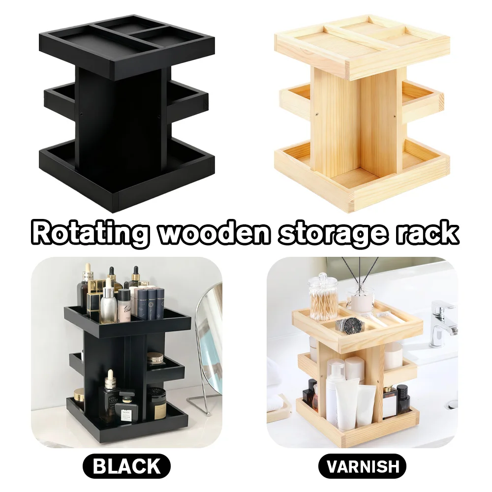Wooden Rotating Cosmetic Storage Organizer Desktop Makeup Holder 360° Makeup Organizers for Brushes Skincare Bedroom Bathroom