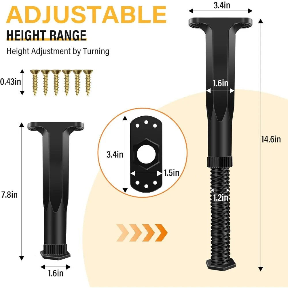Gambe di supporto per struttura letto da 8 pezzi ad altezza regolabile - Gamba di supporto per doghe da letto da 7,8-14,6 pollici con viti, Gambe per mobili per struttura letto/Be