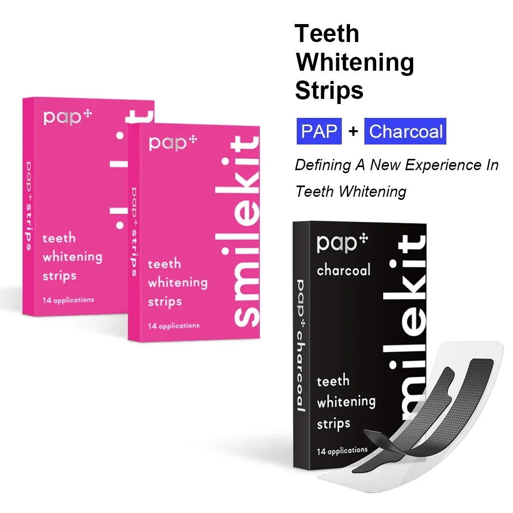 14/28Pcs PAP+ Charcoal Gel Teeth Whitening Strips Activated Bamboo Dental Veneers Tooth Bleaching Plaque Removal Oral Hygiene