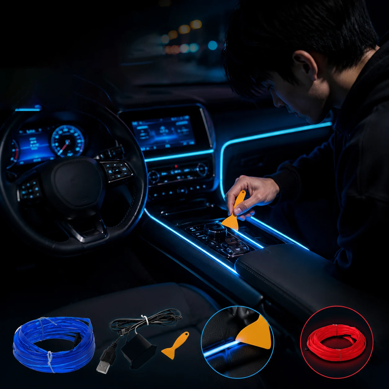 5m Car Interior Decorative Light Strip Led Ambient Mood Lamp 5V USB DIY Flexible EL Cold Light Line Atmosphere Lighting Strip