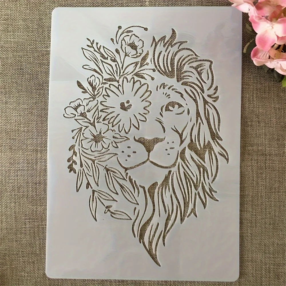 A4 Lion Floral Drawing Stencil | Reusable | DIY Hollow Airbrush Template | Cake Coffee Decor | Furniture Wall Painting