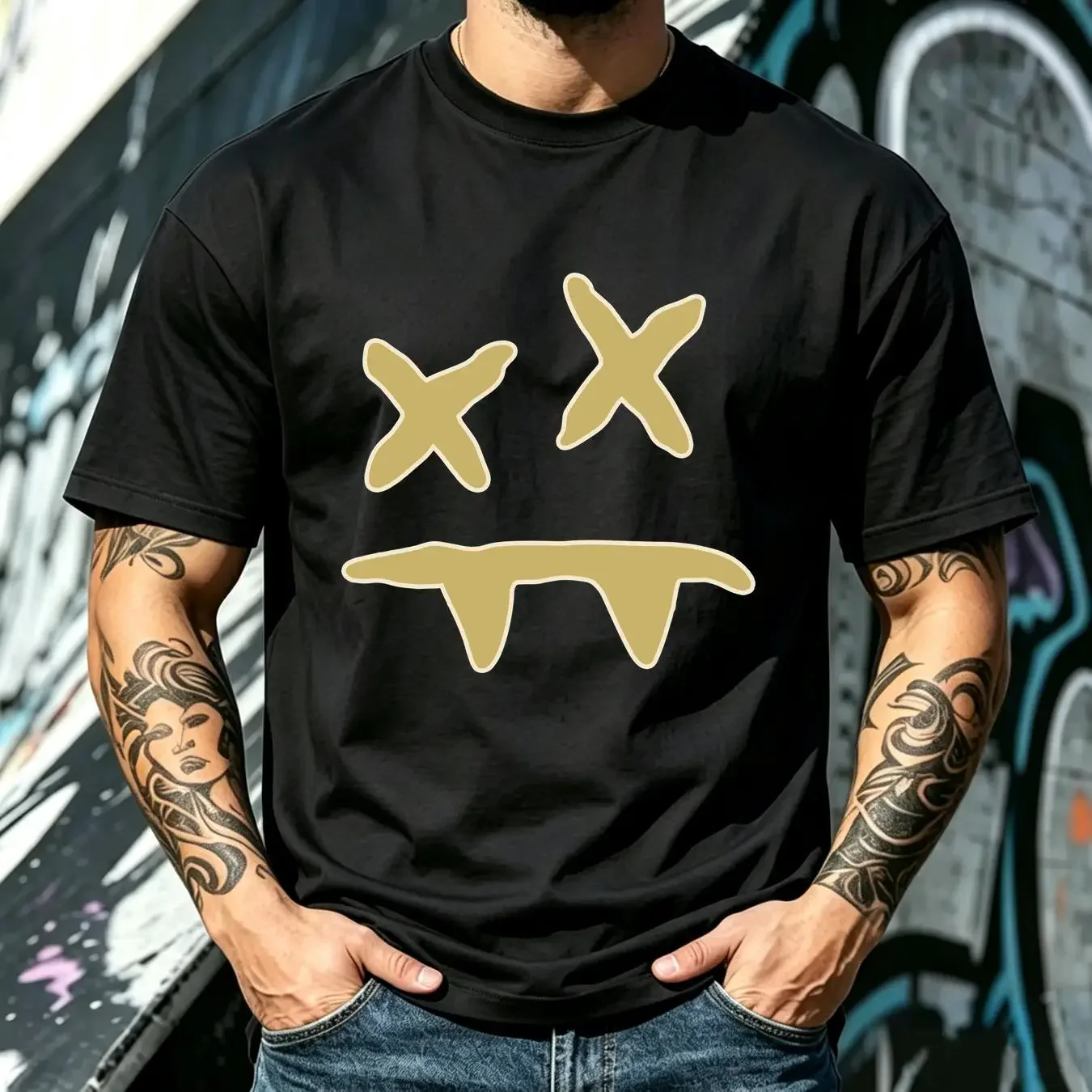 washed T Shirt Steve Aoki Dim Mak Fang Face Size Large long or short sleeves vintage Washed homme Comfortable Versatile