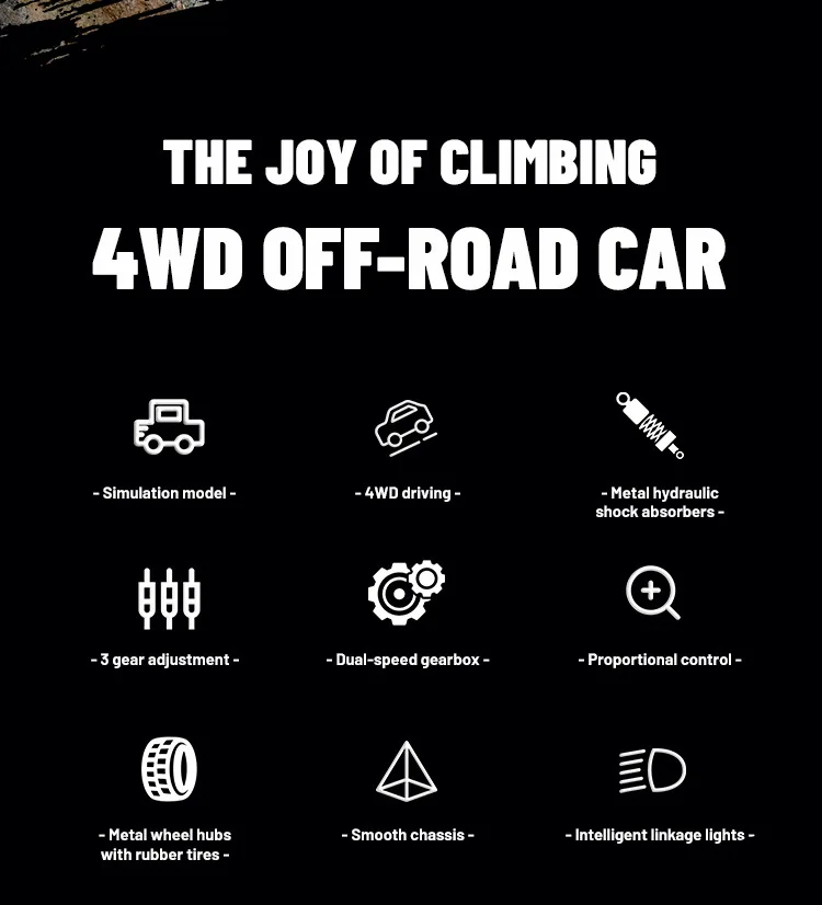 JJRC 1:18 Simulation Wrangler Climbing Vehicle C8801 Pro 2.4G Adjustable Speed 4WD Off Road Model Vehicle Toy For Kids Motor 370