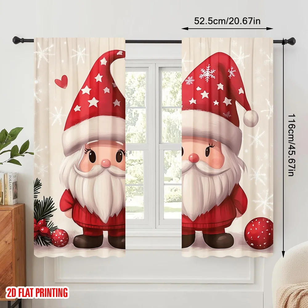 2pcs,2D plane printing Curtains Roller Blinds Cute Santa Claus Heart (3) Polyester Easy Install (without rod) Versatile All for