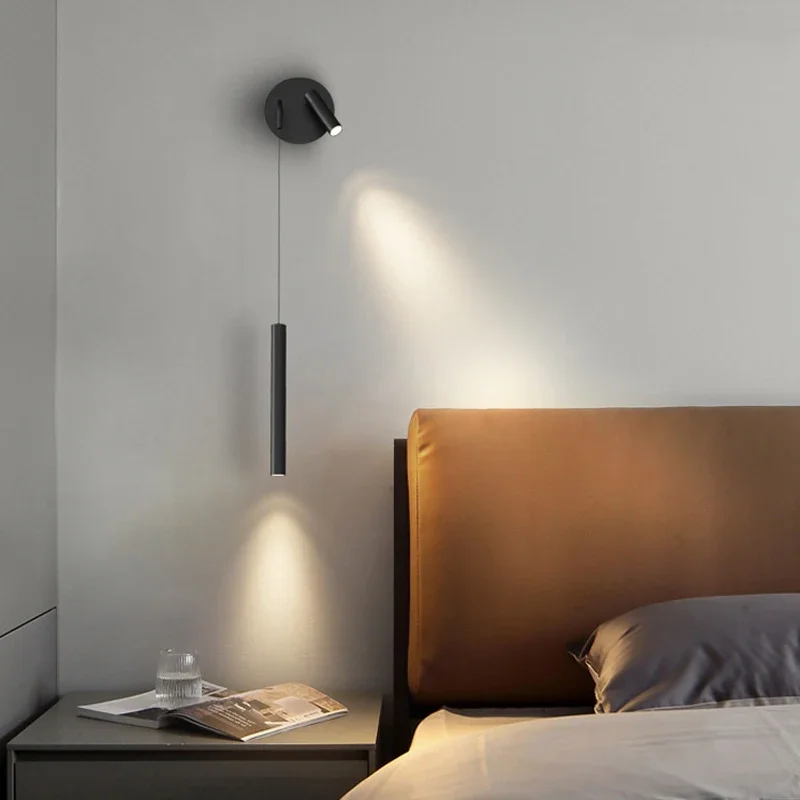 Lâmpada de parede moderna e minimalista para cabeceira, com iluminação LED sofisticada adequada para salas de estudo e quartos.