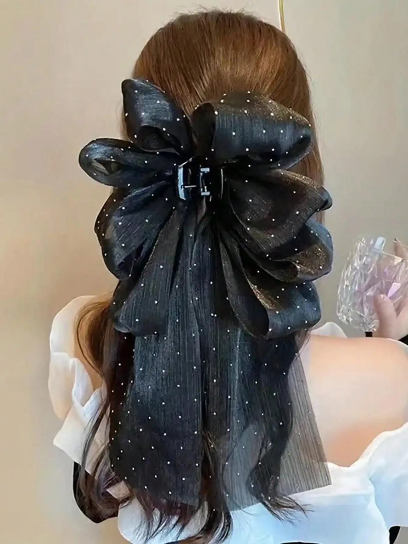 Black multi-layer long bow ribbon hair clip elegant and casual for the back of the head dress suitable for daily use