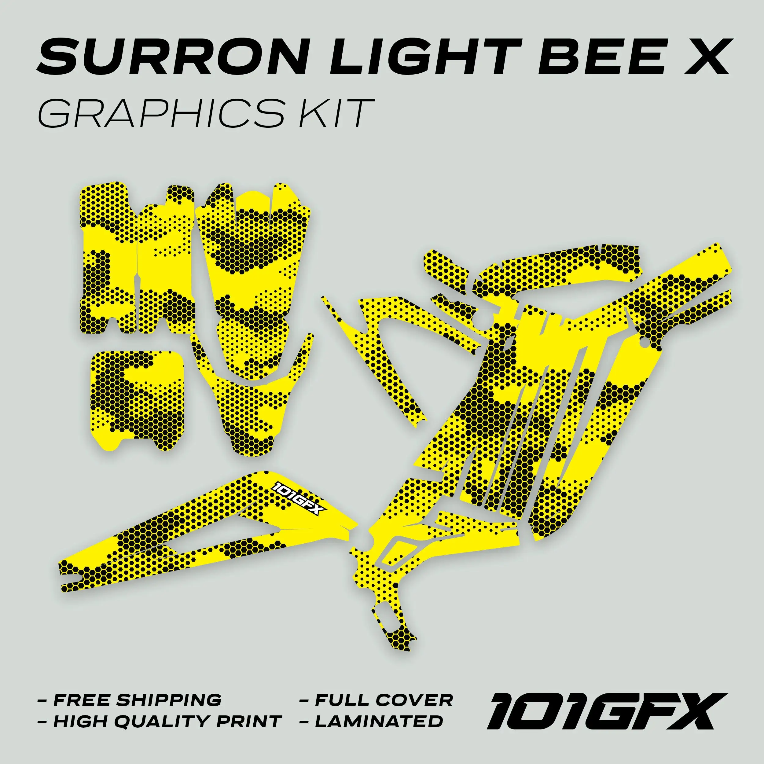 Graphics Kit HEXOCAM YELLOW Stickers Camouflage Hexagon Honeycomb Style Laminated  L1E eBike Emoto For Surron Light Bee X