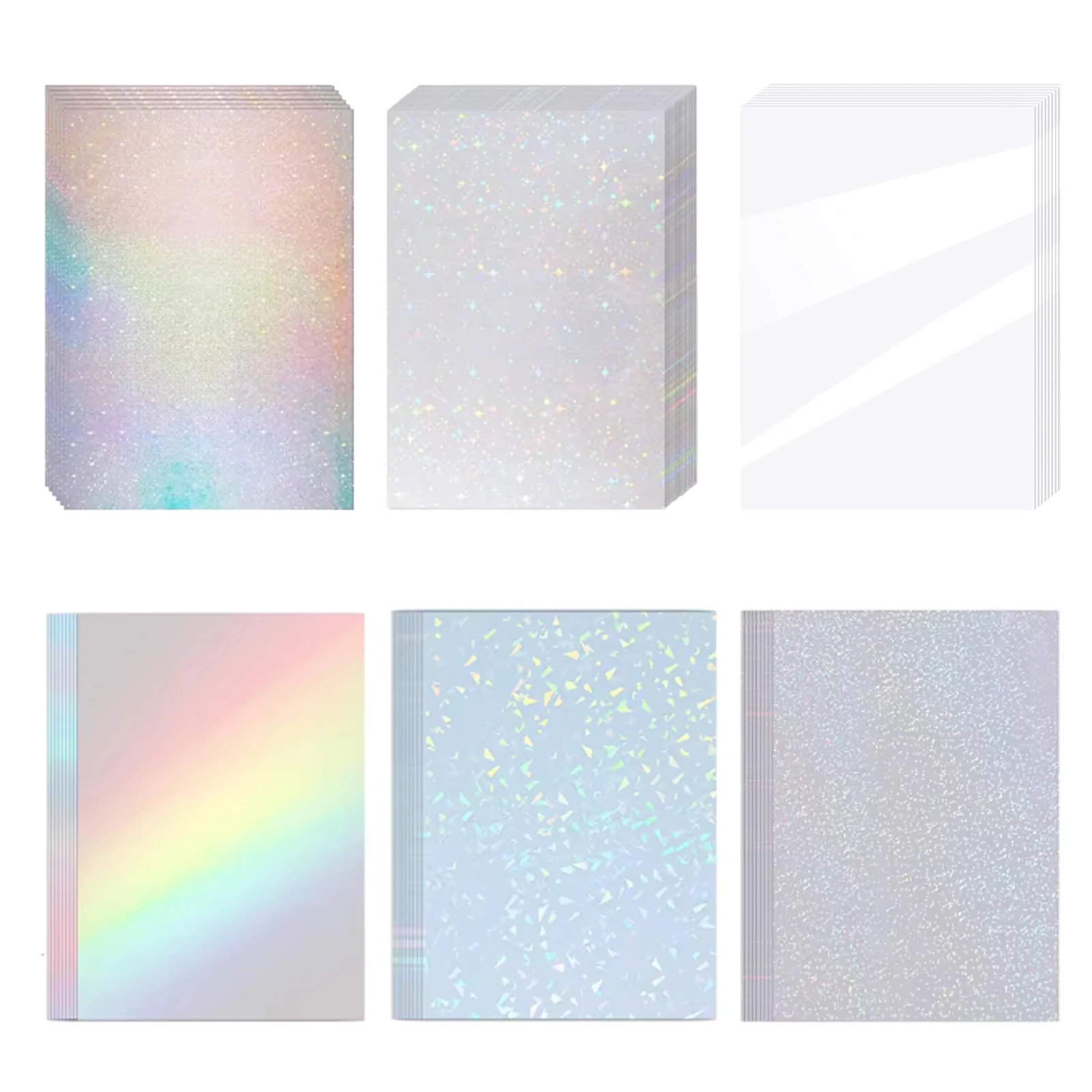 A4 20 Sheets - 6 Style Holographic Sticker Paper - 8.3 X 11.7 Inch Overlay Cold Laminating Film Self Adhesive Vinyl Sheet