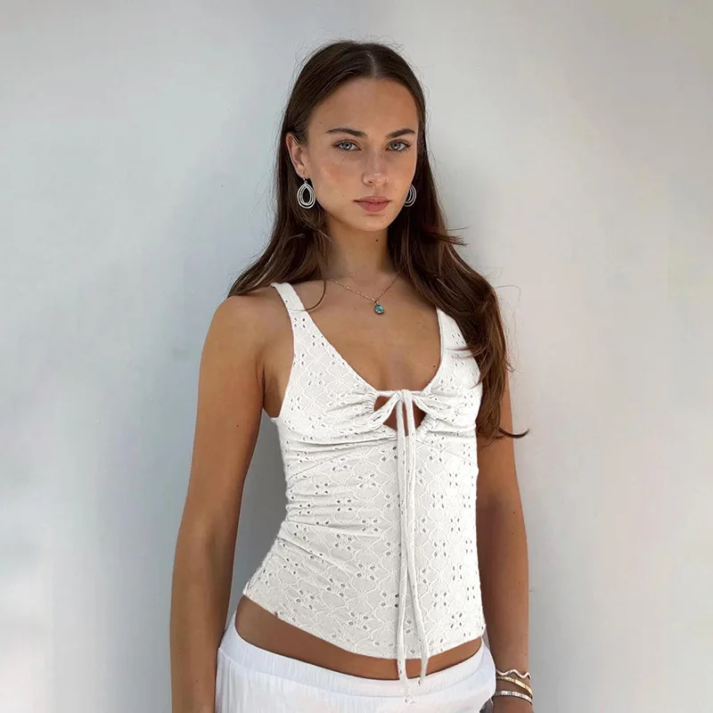 

Sexy Vest With Loose Lace Up Design, Small Suspender, Solid Color, Versatile Outerwear, Waist Cinched Top, Women's Autumn New