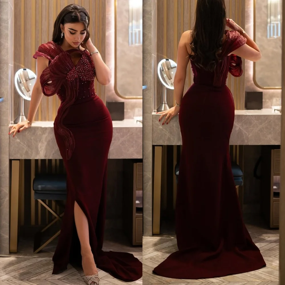 

Customized Sexy Intricate Jersey Sequined Beading Mermaid One-shoulder Long Dresses Bespoke Occasion Dresses Sizes Available