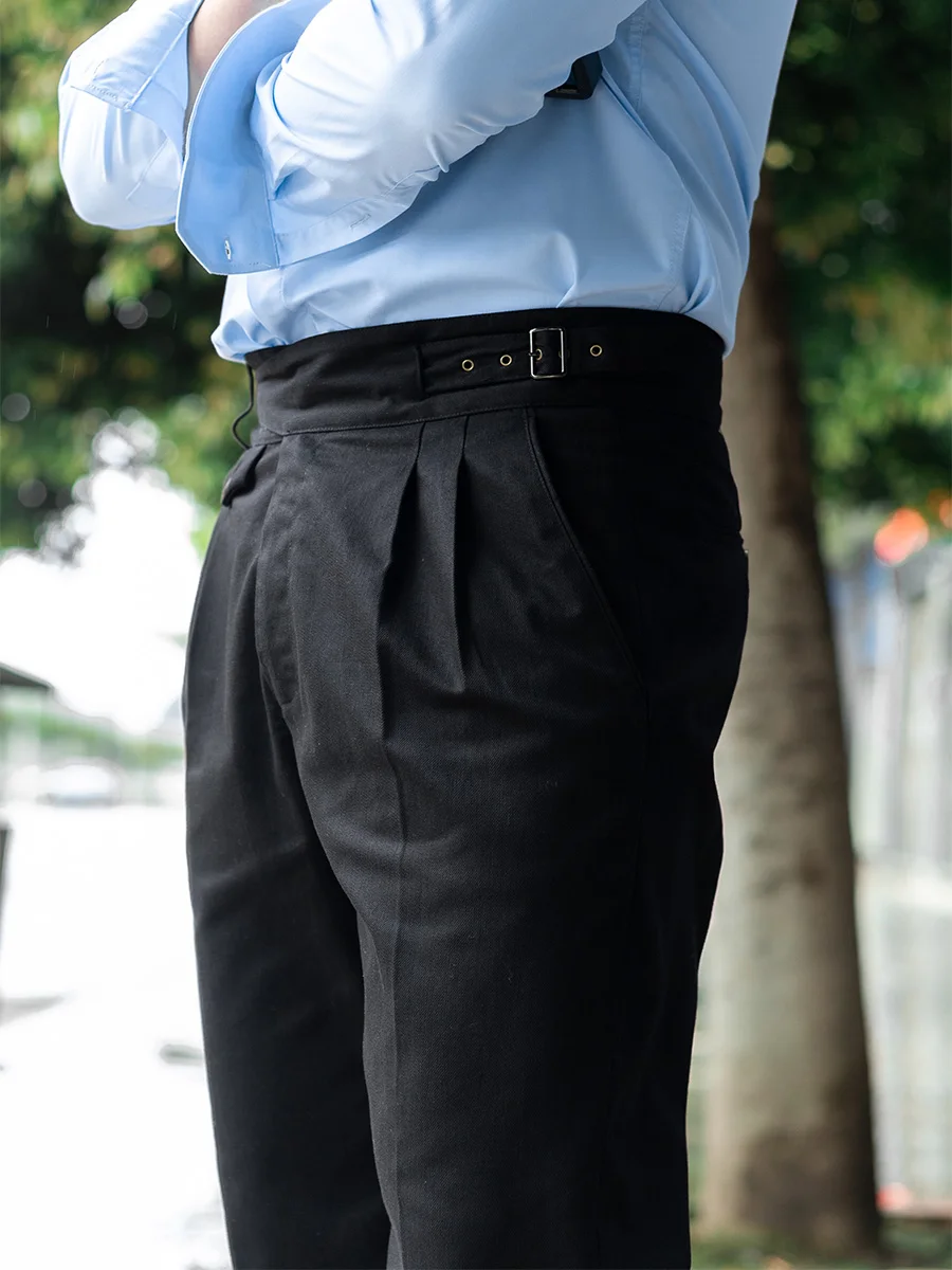 

Four seasons high density cotton black georgette casual pants men active dye tapered nine pants can be customized pants