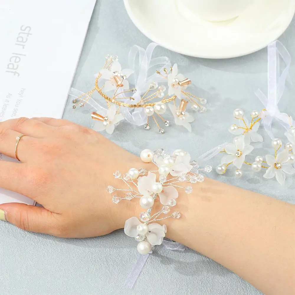 Lace-up Hand Flower Bride Wrist Flower Flower Bracelet Bridesmaid Bracelet Hand Flowers Party Decor Bridal Prom Accessories