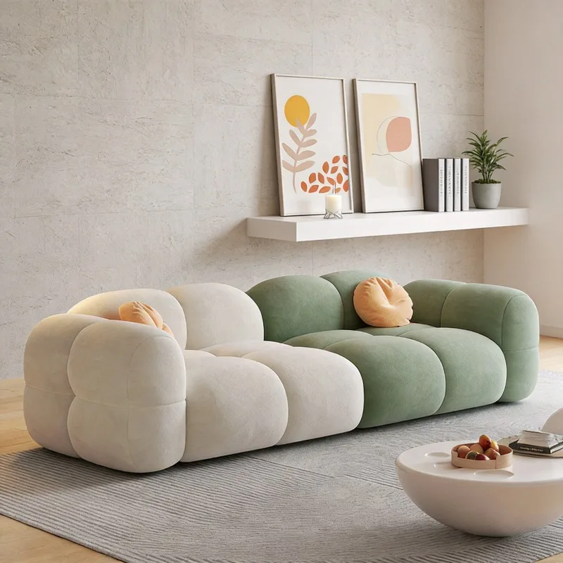 Fabric sofa straight row double three-person small apartment, modular sofa