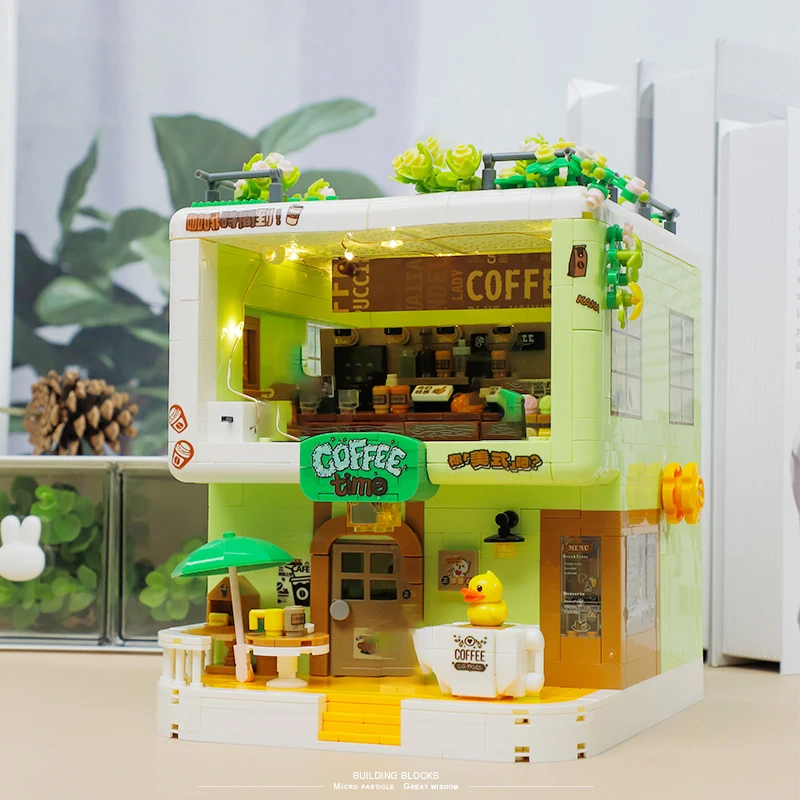 Mini City Street View Coffee House Building Blocks Creative Architectural Model Character Toy Set Friends Children Birthday Gift