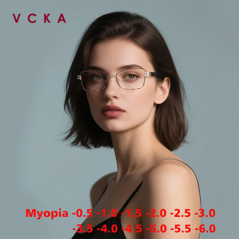 

VCKA Горячие квадратные металлические женские очки для близорукости в оправе, модные универсальные деловые очки с защитой от синего света по рецепту от -0,50 до -6,0