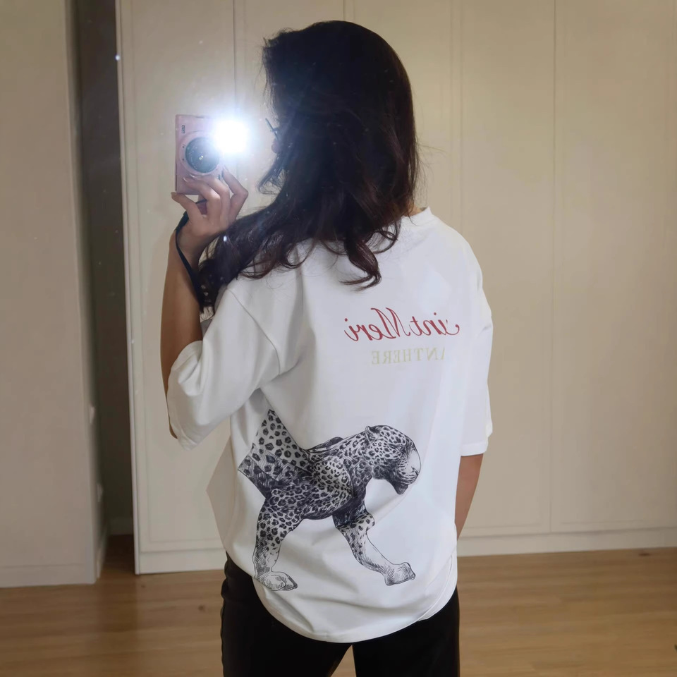  Zekye Women's T-shirt New Leopard Print Short-sleeved Women's Casual Loose Letter Print T-shirt Top Woman Clothing Cheap Clothes 