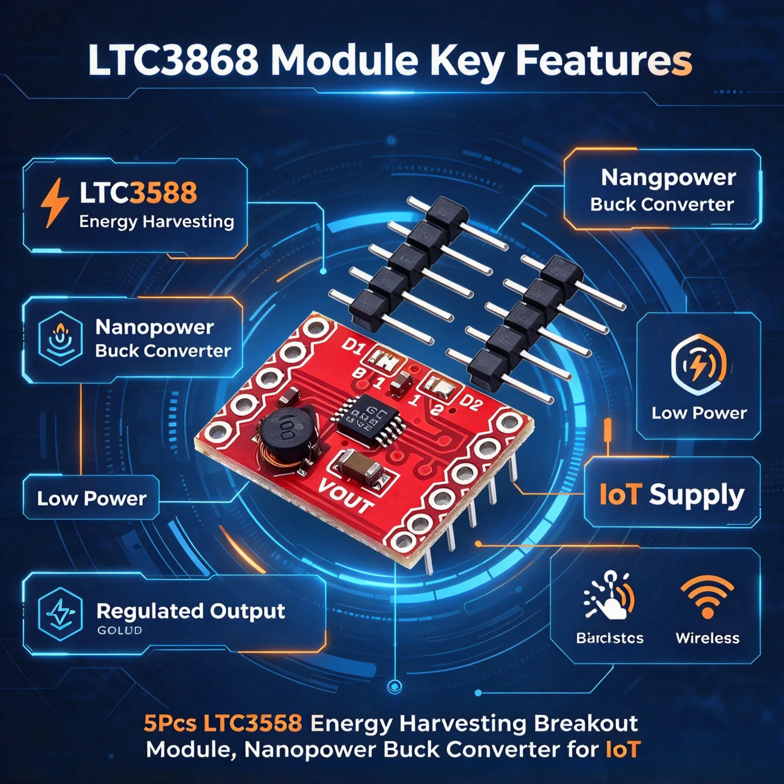 5Pcs LTC3588 Energy Harvesting Breakout Module, Nanopower Buck Converter for IoT