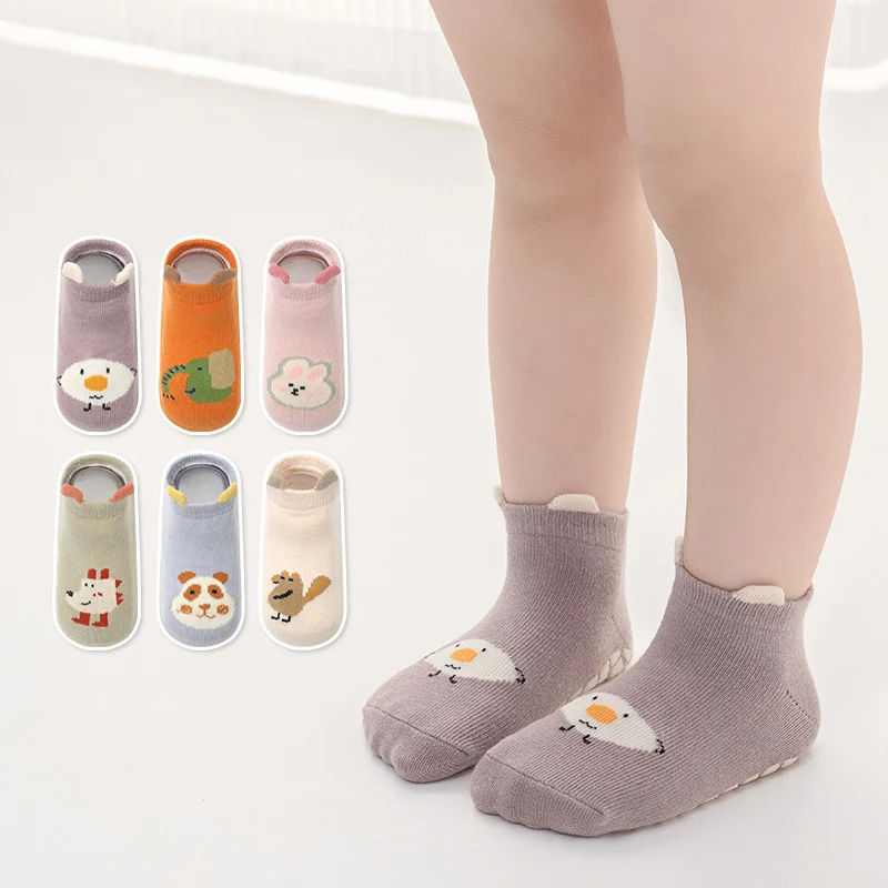 

Cartoon Baby Short Socks Animals Print Toddler Anti-slip Floor Sock Infant Rubber Bottom Socks Soft Cotton Children Sokken Sox