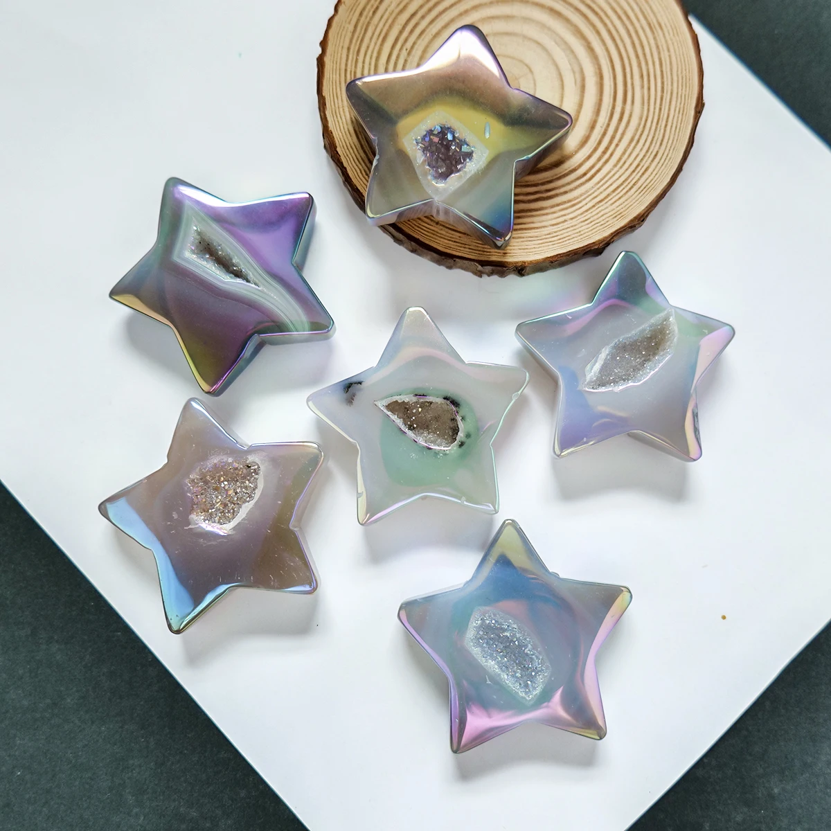 1pc Natural Crystal Aura Agate Crystal Cave Pentagram Palm Stone Star Home Desktop Decorative Viewing Stone Ornament