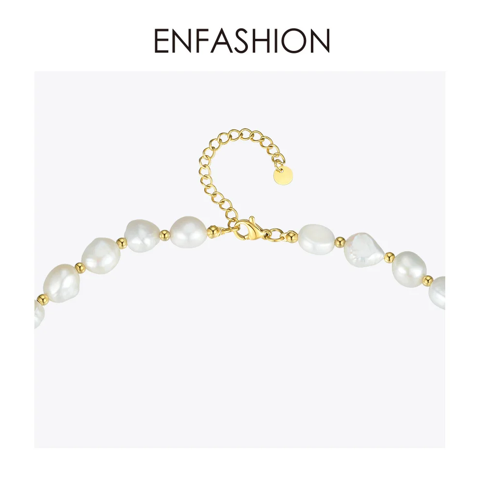 ENFASHION Natural Pearl Choker Necklace Women Gold Color Stainless Steel Irregular Pearl Necklace Fashion Femme Jewelry P193050