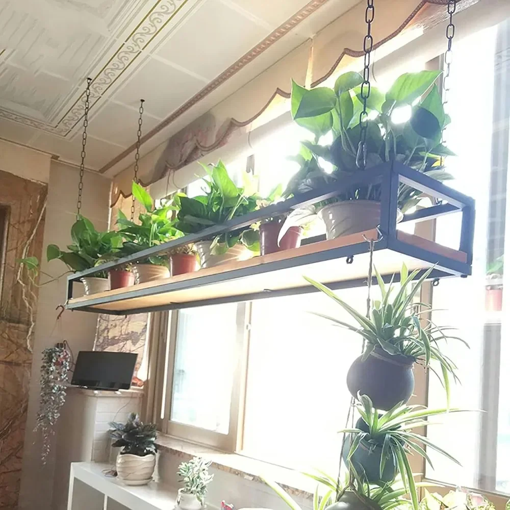 

Ceiling-Mounted Hanging Shelf - Industrial Chic Storage with Solid Wood Board & Wrought Iron Frame