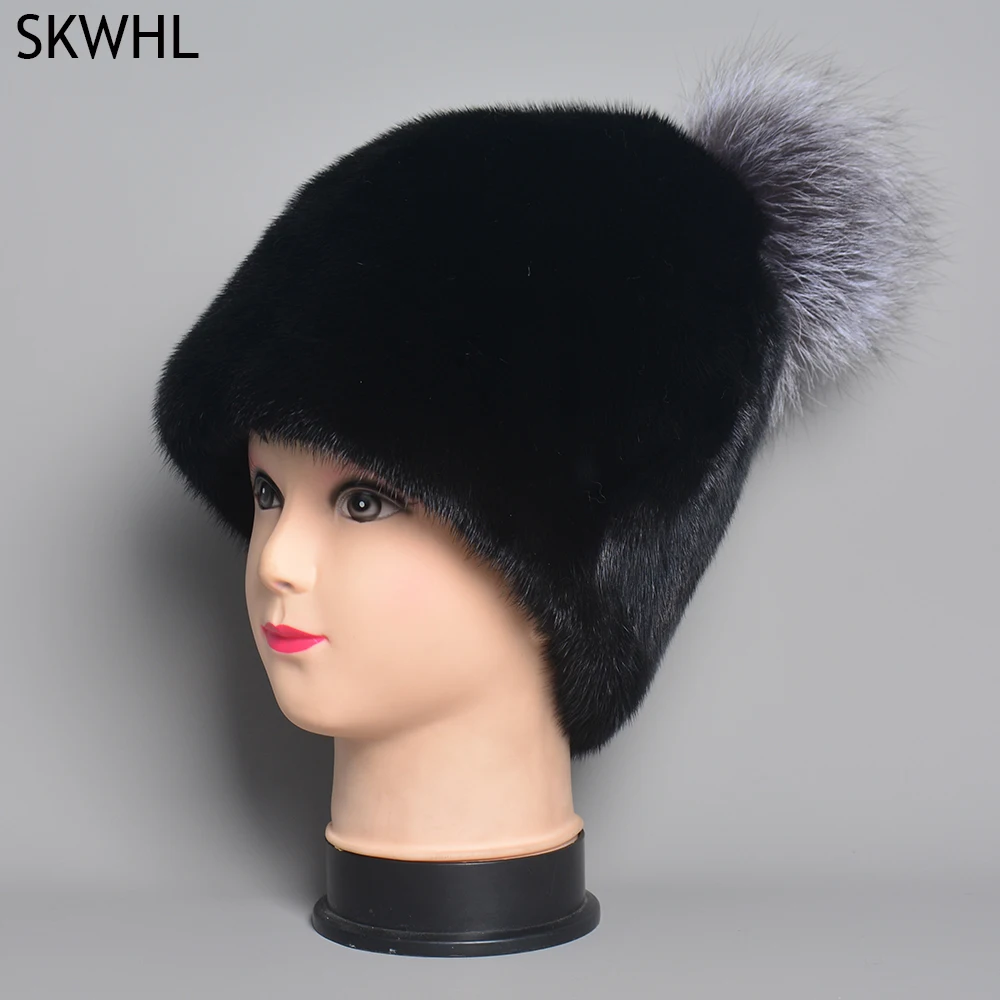 Whole Real Mink Fur Hats for Women\'s Luxury Fashion Brand High Quality Cap Christmas hat Warm In Russian Winter lady Fur Hat