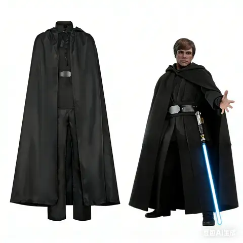 Carnival Party Outfits for Men Halloween Luke Skywalker Cosplay Costume Jedi Knight Top Pants and Cloak Black Set