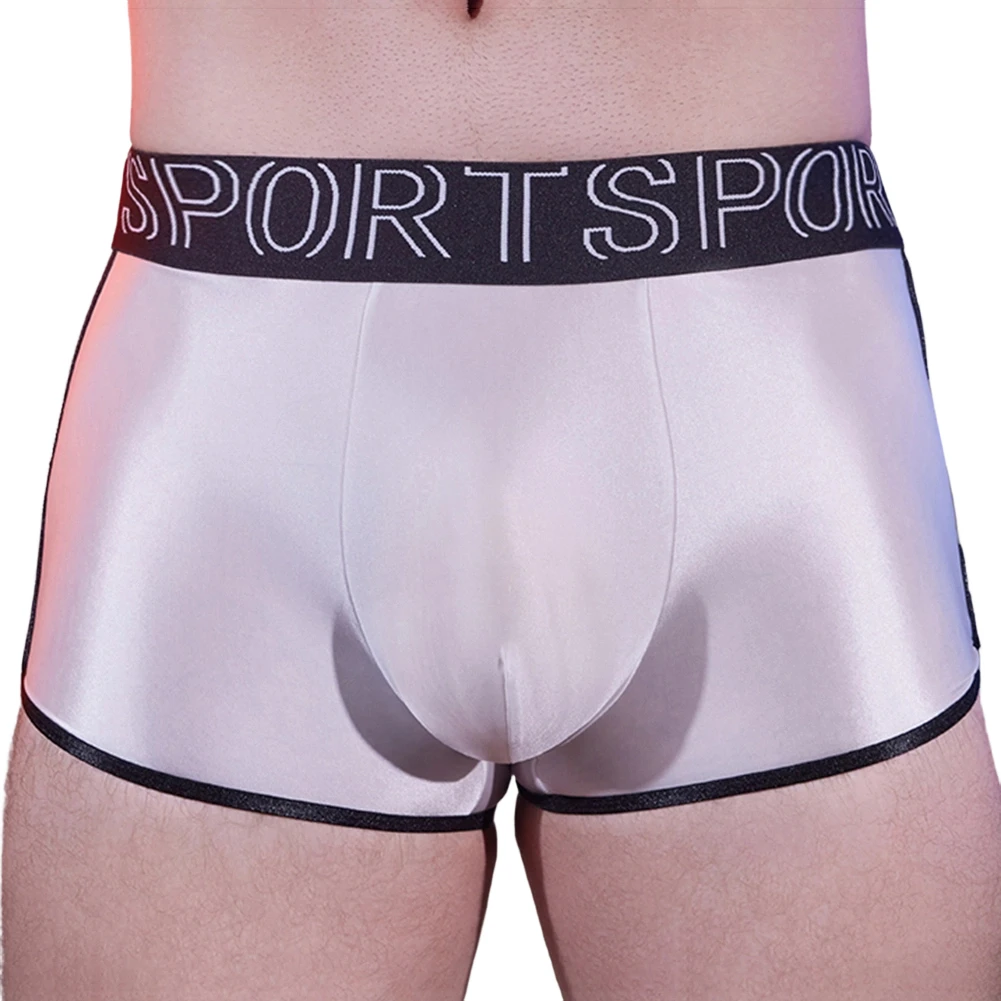 Men Oil Shiny Letter Splicing Sport Boxer Shorts Lingerie Ultra Hot T-Back Low Waist Underwear Sissy Pouch Trunk Men's Clothing