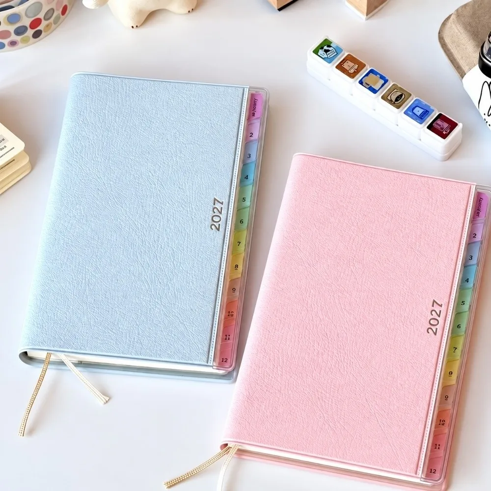 New Textured Cover 2027 Planner with Rainbow Index Tabs with Calendar Planner Notebook Dated Planner Daily Planning