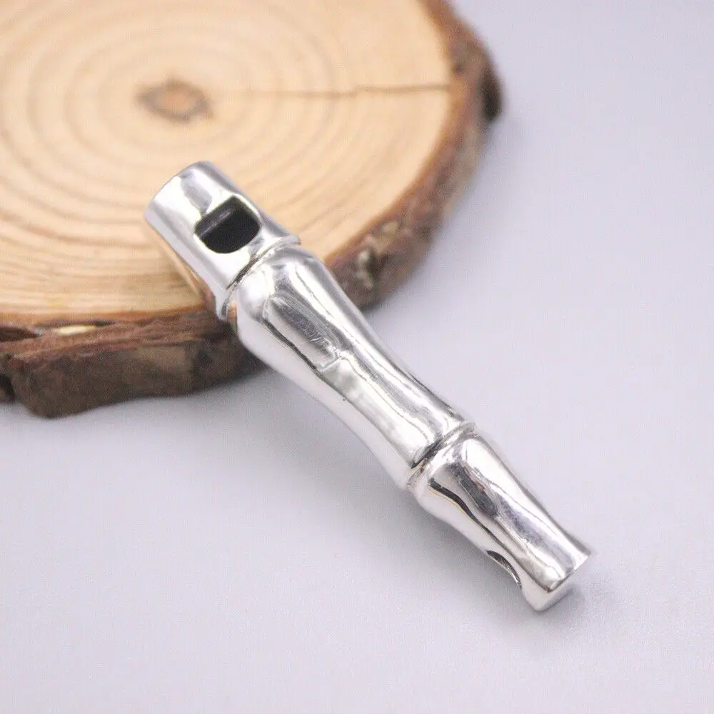 

Fine 925 Sterling Silver Pendant Bamboo Whistle Pendant 1.96"H