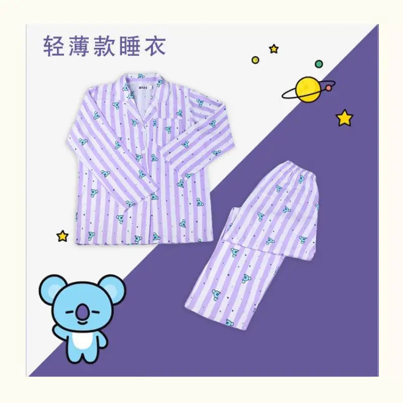 Anime Cartoon Bt21 Women\'s Pajamas Summer New Thin and Cute Home Wear Casual Wear Two-Piece Suit Couple Suit Gift for Friends