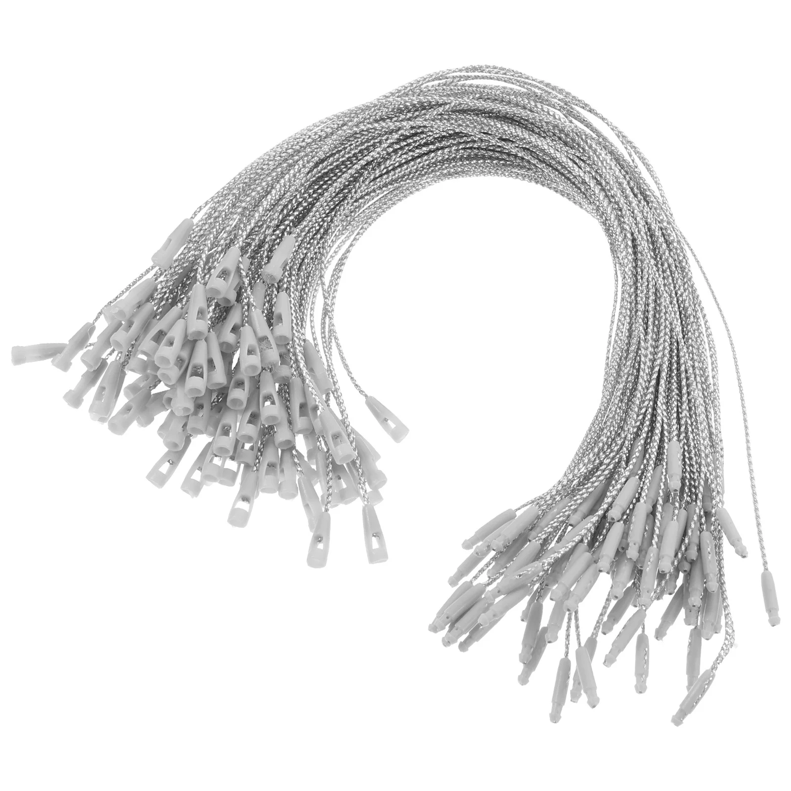 

100Pcs Christmas Ornament Hangers Snap Locking Ropes Silver Precut Hang Tag Fasteners Xmas Hang Tag Ropes