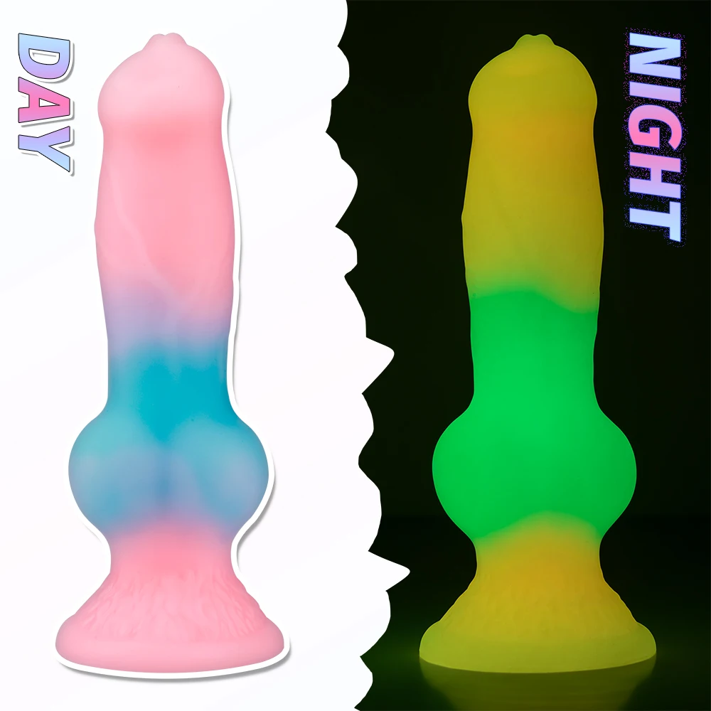 Dildo de Silicone Luminous para Masturbação Feminina, Pênis Animal Macio, Pau de Cachorro Enorme, Plug Anal, Ventosa, Brinquedos Sexuais Adultos, 18