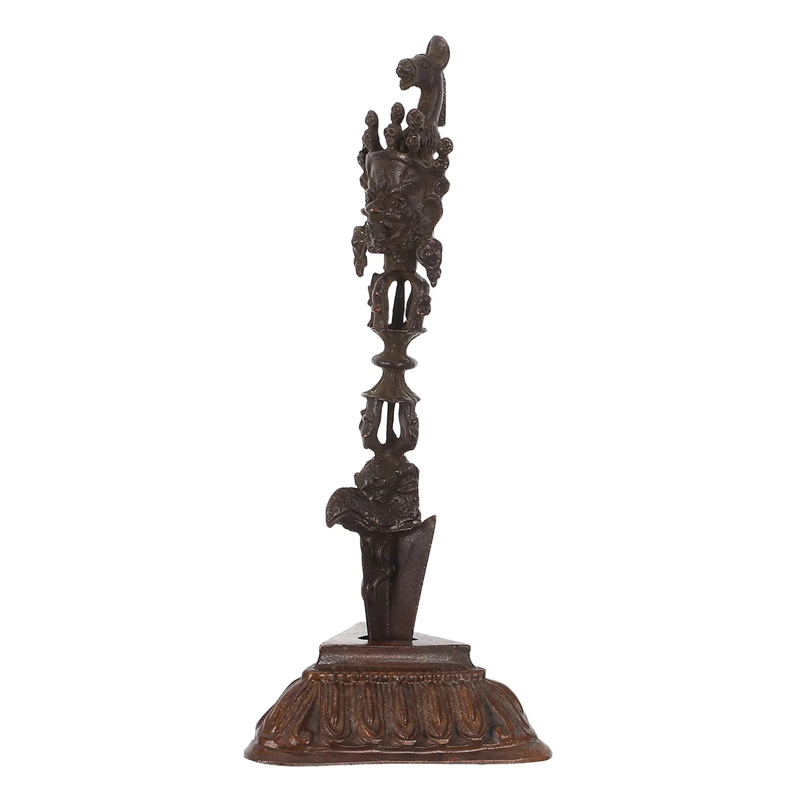 1Set Copper Vajra Pestle Tibetan Phurba Amulet Traditional Buddhist Ritual Ornament Stable Wood Base Meditation