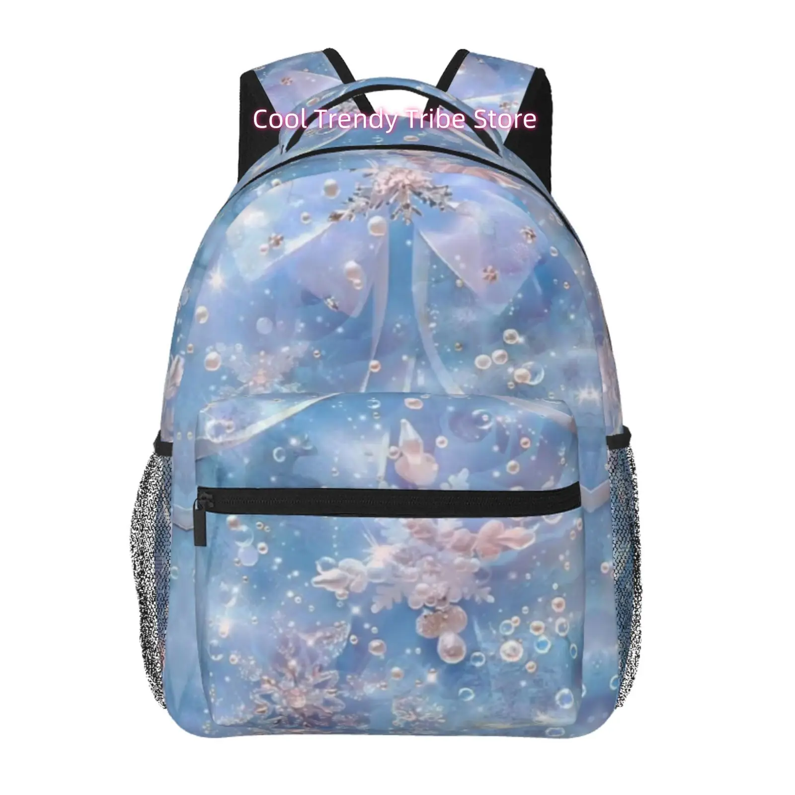 Frozen Snowflake And Bubbles Print Backpack, Oxford Cloth Adjustable Strap Casual Daypack, for Daily Commute, Weekend Trips And