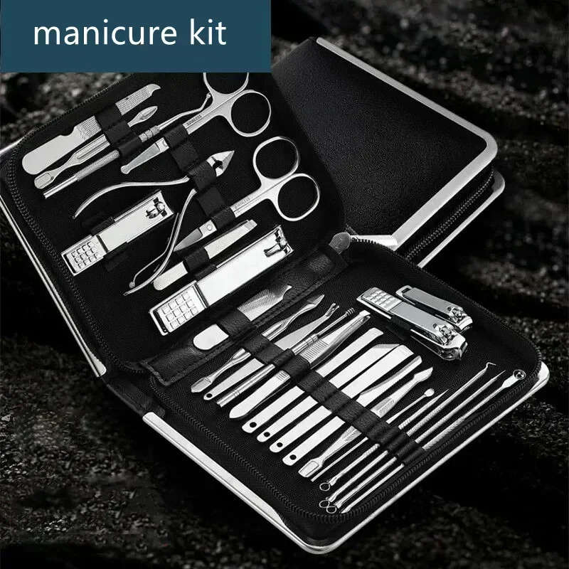 11-26 Pcs Manicure Set Stainless Steel Nail Clippers Cuticle Nipper Pedicure Care Tool Dead Skin Scissor Cleaning Grooming Kit