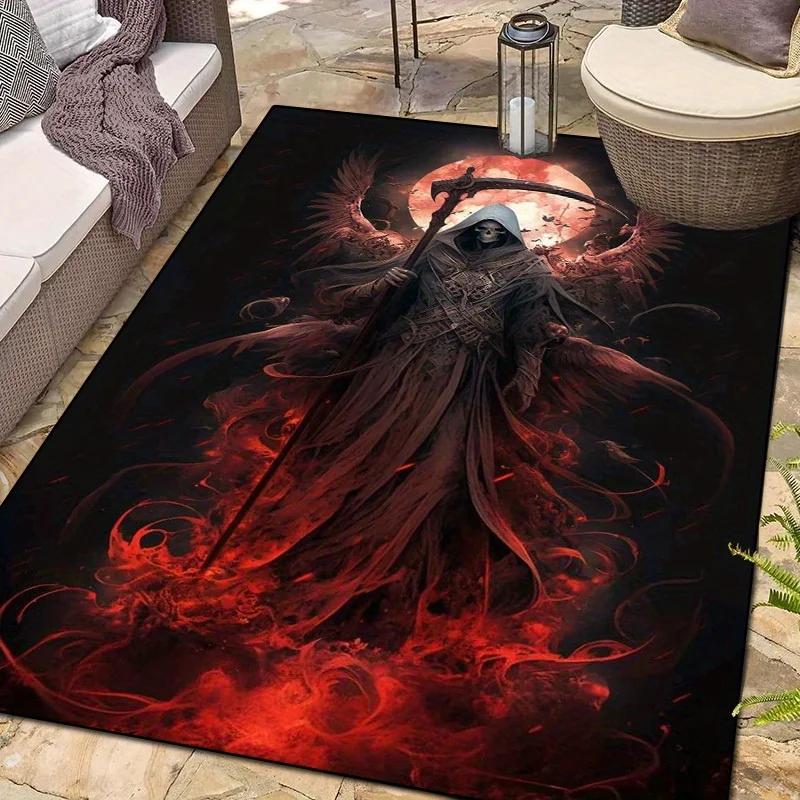 1pc Grim Reaper Mystic Flame Pattern Area Rug, Versatile Home Decor, Ideal Gift, Perfect for Living Room Bedroom Wooden