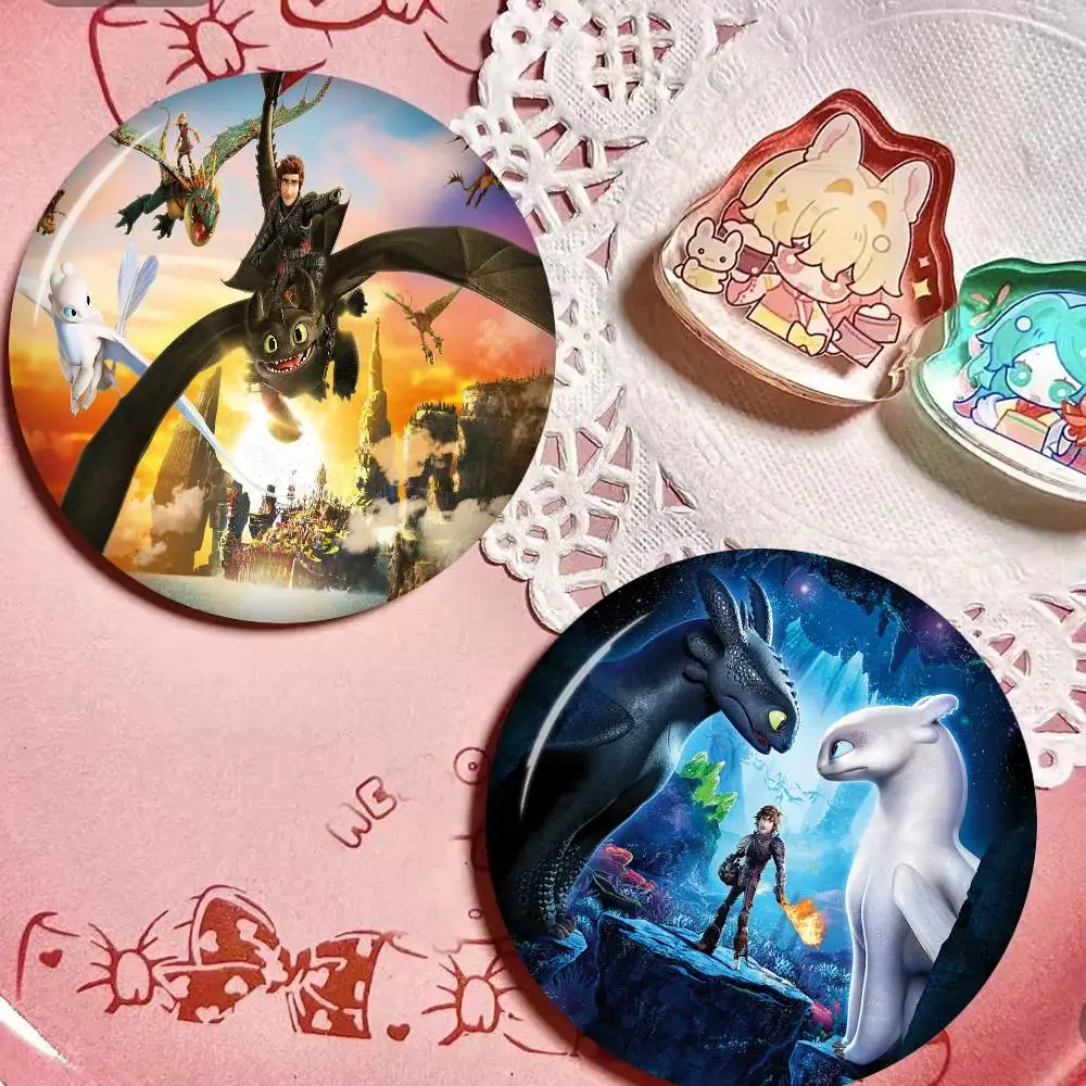 H-How To-Train Your D-Dragons Anime Creative Pins Round Snap-in Brooch Badge Backpack Hat Accessories Jewelry Gifts for Friend