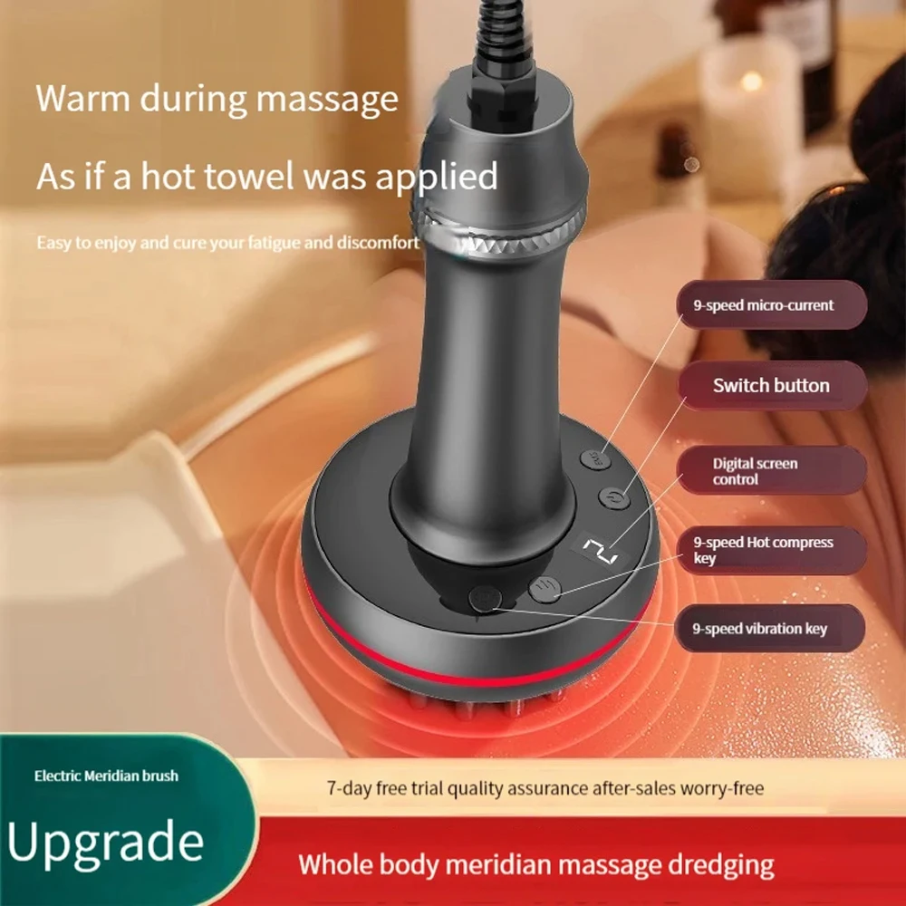 Electric Meridian Brush Gua Sha Body Massager Vibrate Microcurrent Hot Compress Scraping Lymphatic Drainage Machine Fat Burner