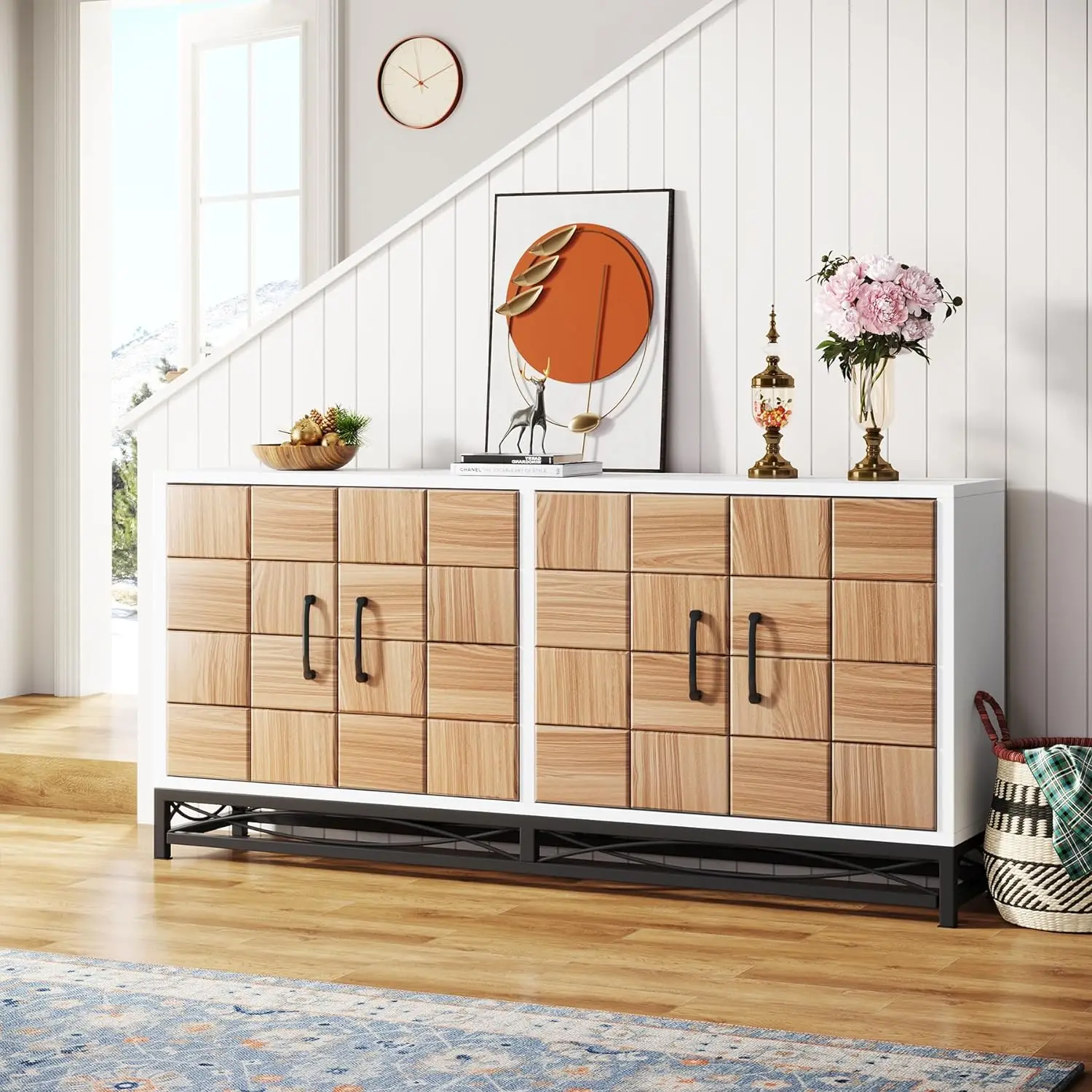 Side board Buffets chrank, 59 Zoll moderner Küchen schrank, Buffet Tisch Akzents chrank mit 4 Türen und Lager regalen