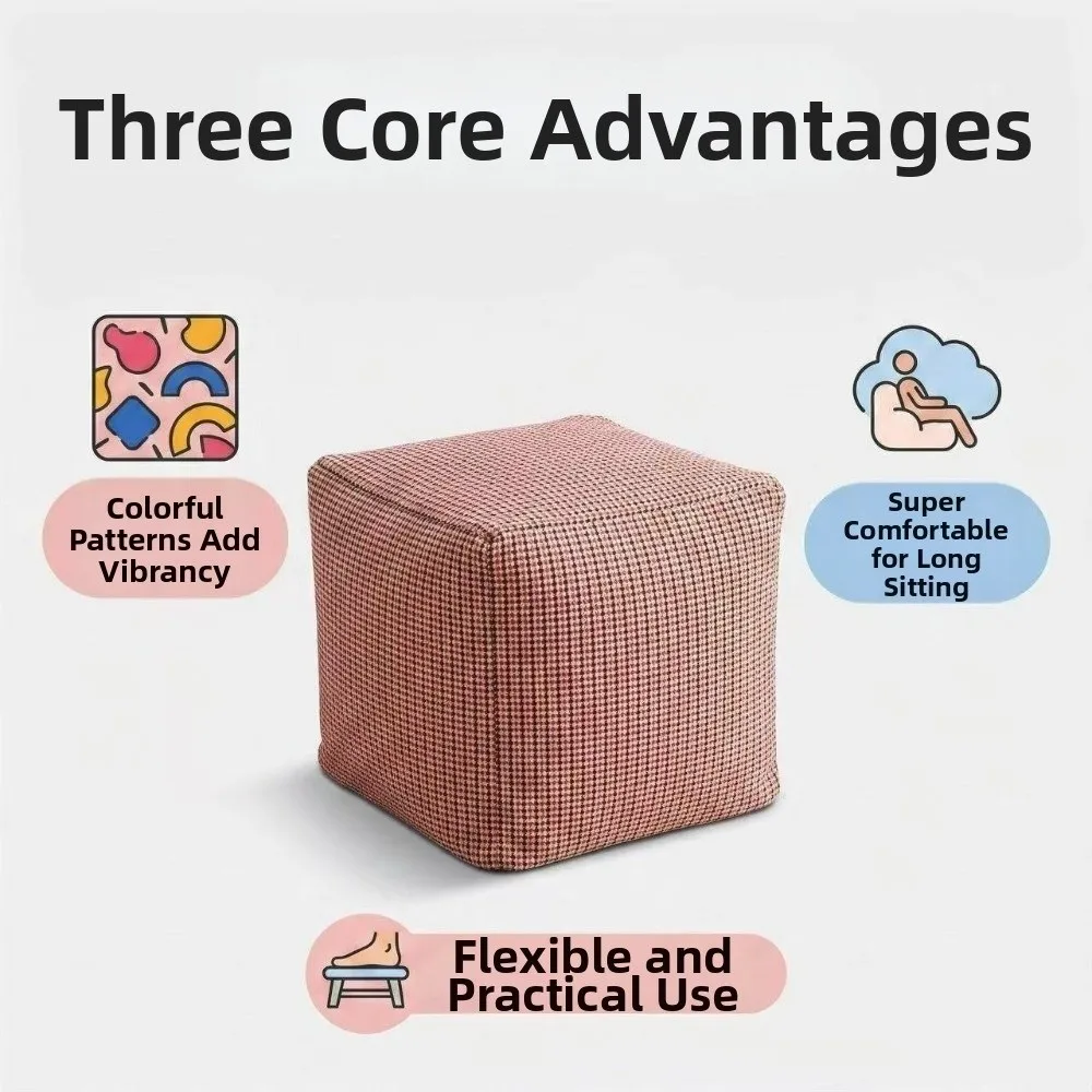 Large Capacity Square Pouf Cover Removable No Fillings Storage Leg Bench Nordic Style Non-Slip Sofa Stool Cover Clothes Storage