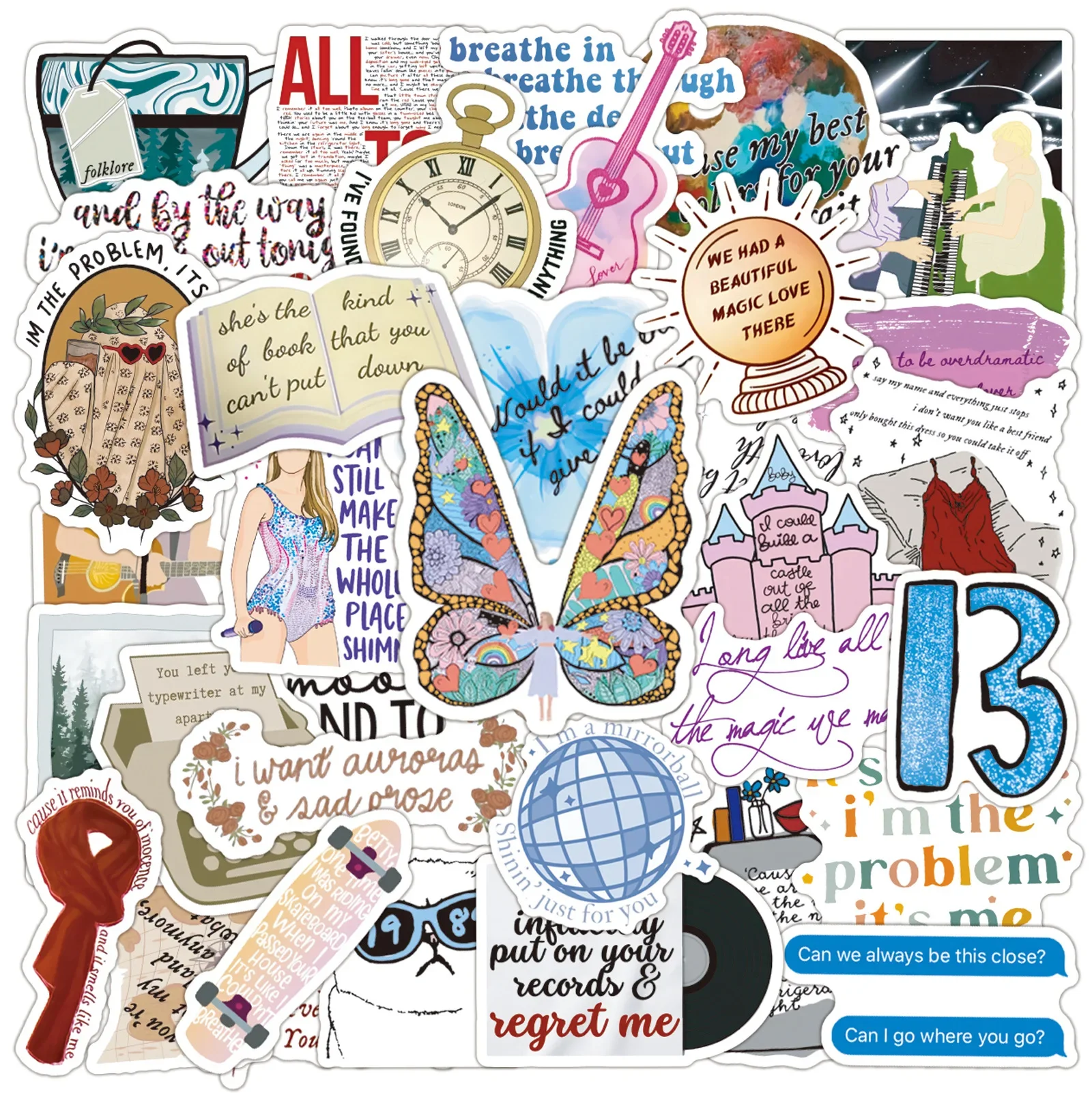 50Pcs Taylor Lyrics Graffiti Stickers Water Bottle Laptop Phone Bicycle Luggage Case Skateboard Children Adult Sticker