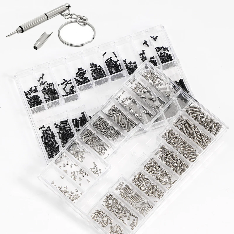500pcs 미니 나사 너트 마이크로 노트북 컴퓨터 조립 수리 나사 선글라스 전화 수리를위한 패스너 세트
