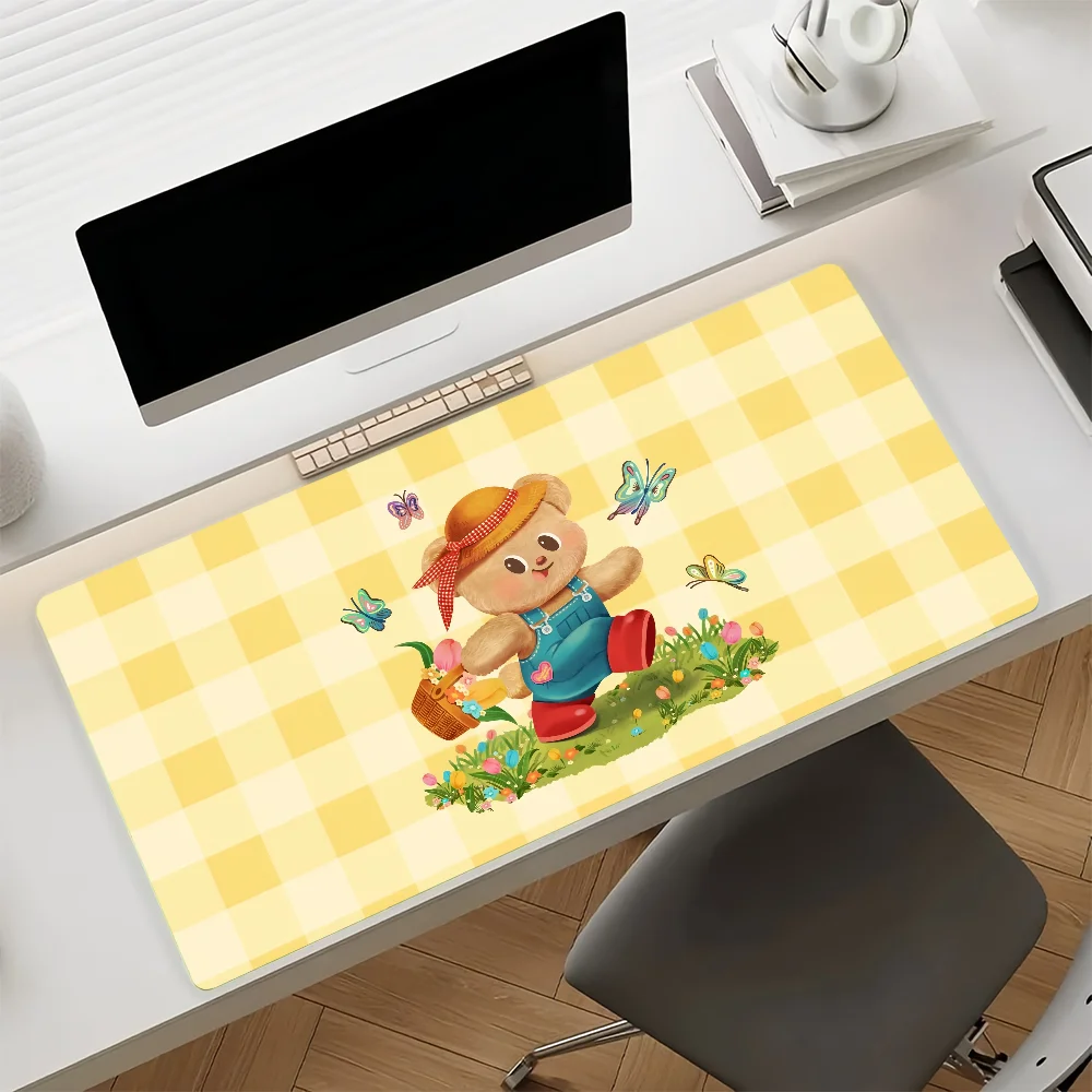 Cartoon Kawaii B-Butter B-bear Mouse Pad Large Non-Slip Waterproof Mat Stitched Edge Keyboard Pad for Gaming Daily Office