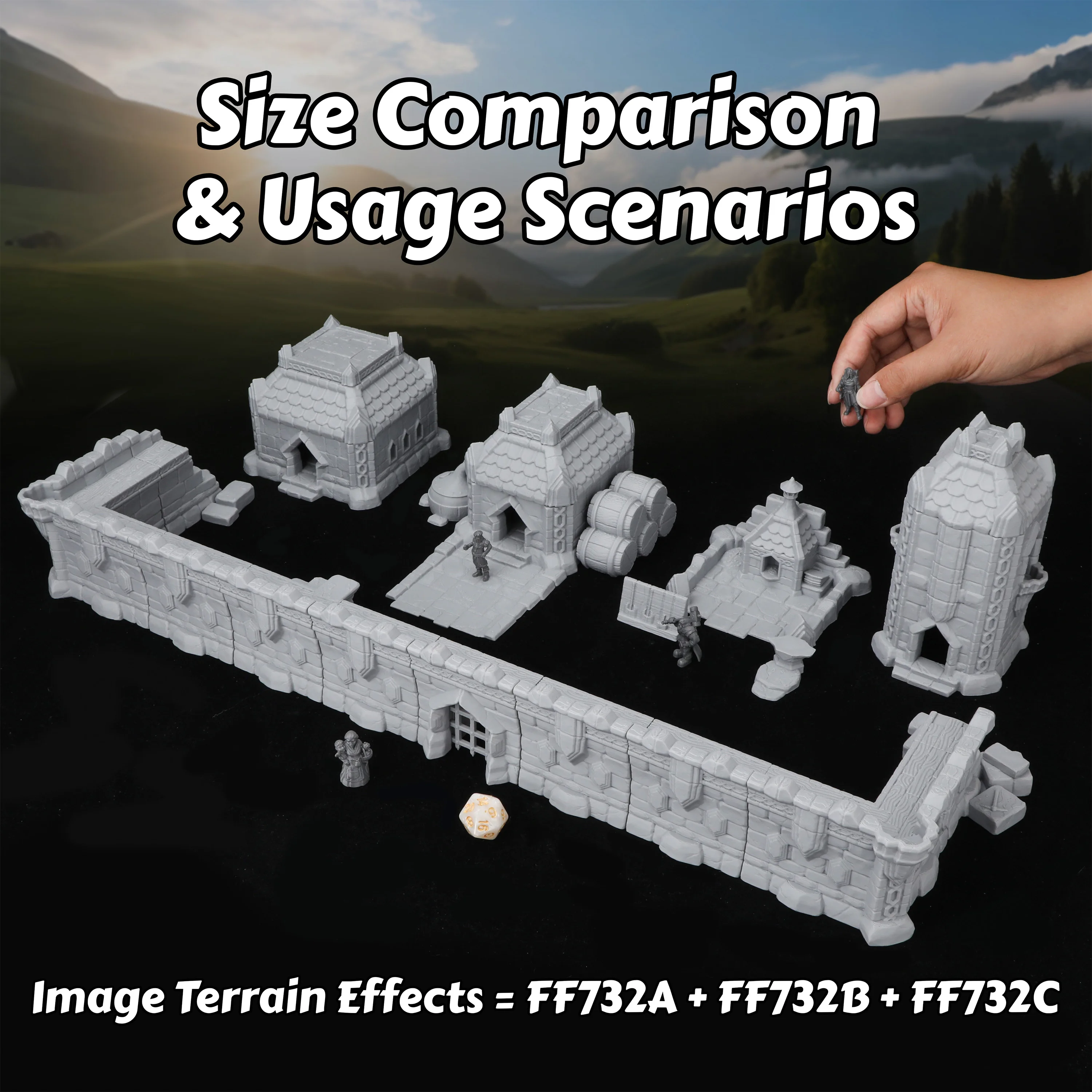 Fantasy Town Buildings Miniature Set for RPGs Medieval Brewery, Blacksmith Shop & Modular City Wall for TTRPG Adventures