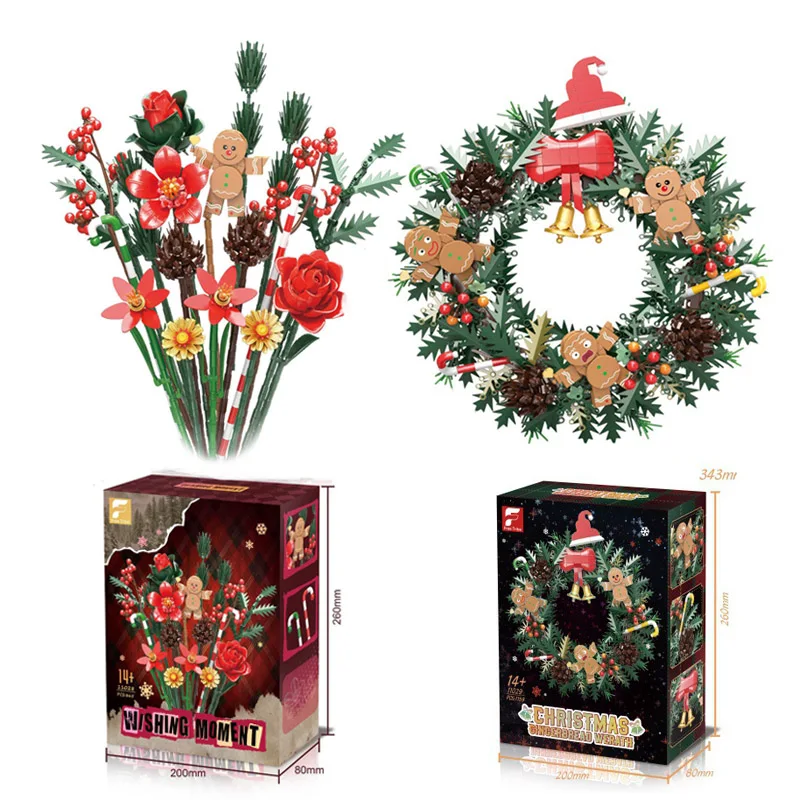

Christmas Gifts Gingerbread Man Wreath Building Toys Plant Bricks DIY Flowers Blocks Sets Christmas Decoration Toys Kids Adults