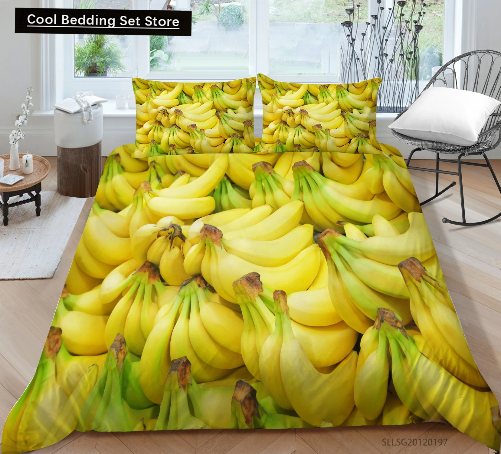 

Yellow Banana Bedding Set Sweet Tropical Fruit Duvet Cover King/Queen Size for Kid Adult Vegetarian 2/3pcs Polyester Quilt Cover
