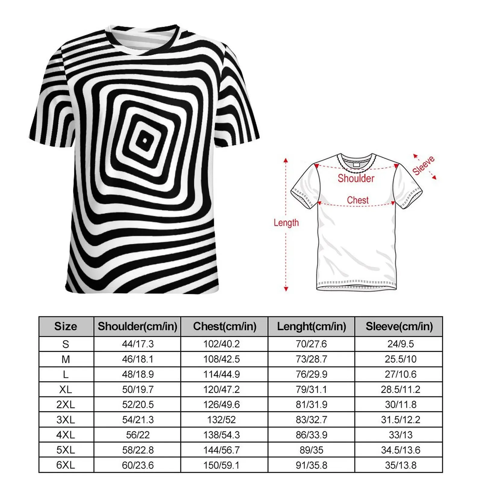Man Black And White  Striped T-Shirt Optical Art T-Shirts Short-Sleeve Custom Tops Dropshipping Summer Casual Oversized Tops