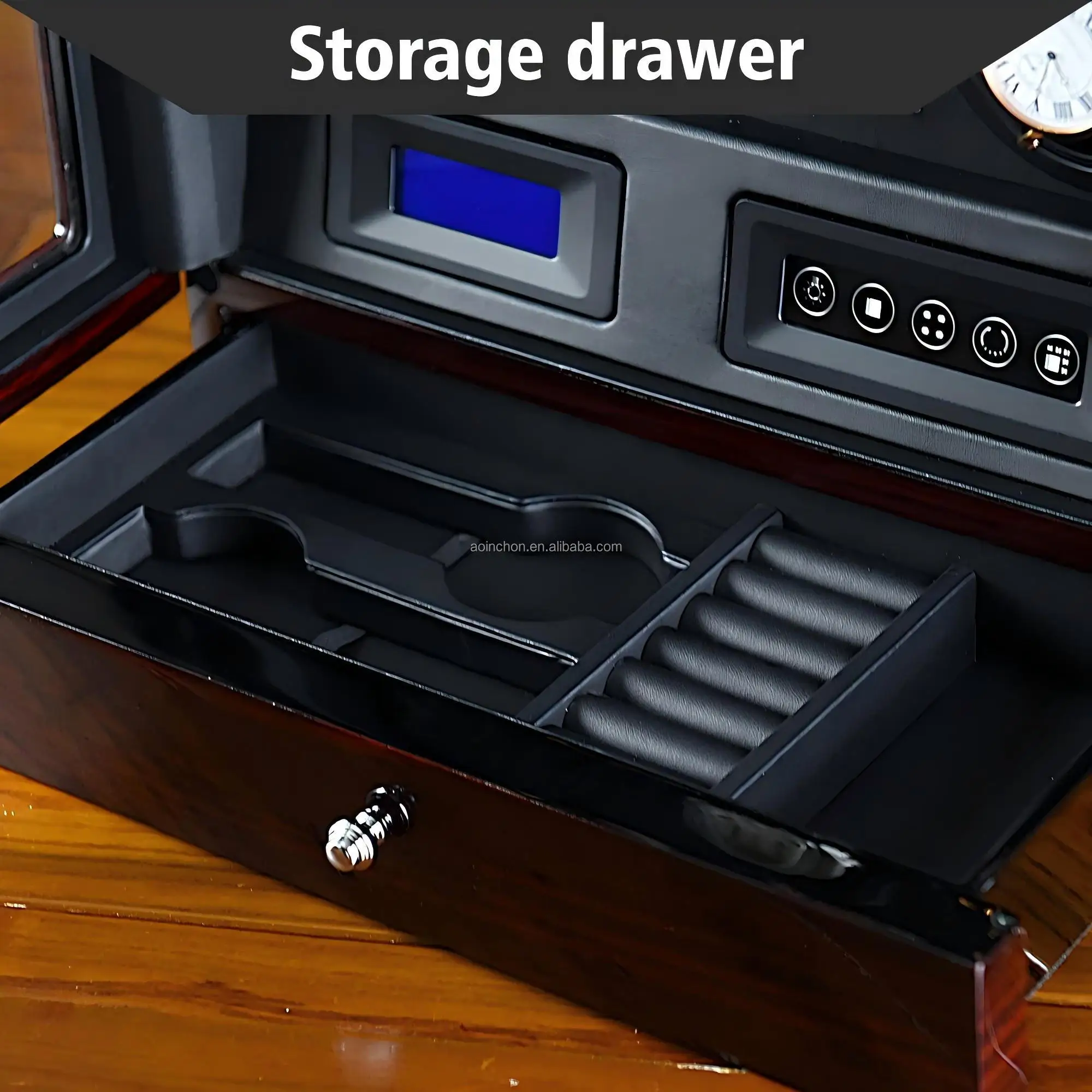 Anti-Magnetization 650-1950 TPD Mode Wood Rectangle Watch Winder Remote Control Rotation Protective Storage Drawer LCD Watch Box
